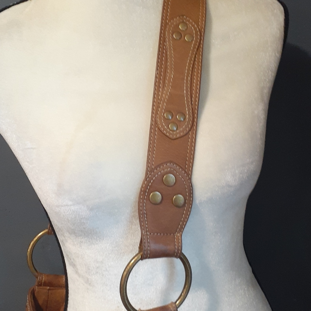 Aqua tan leather crossbody shoulder bag - Picture 3 of 17
